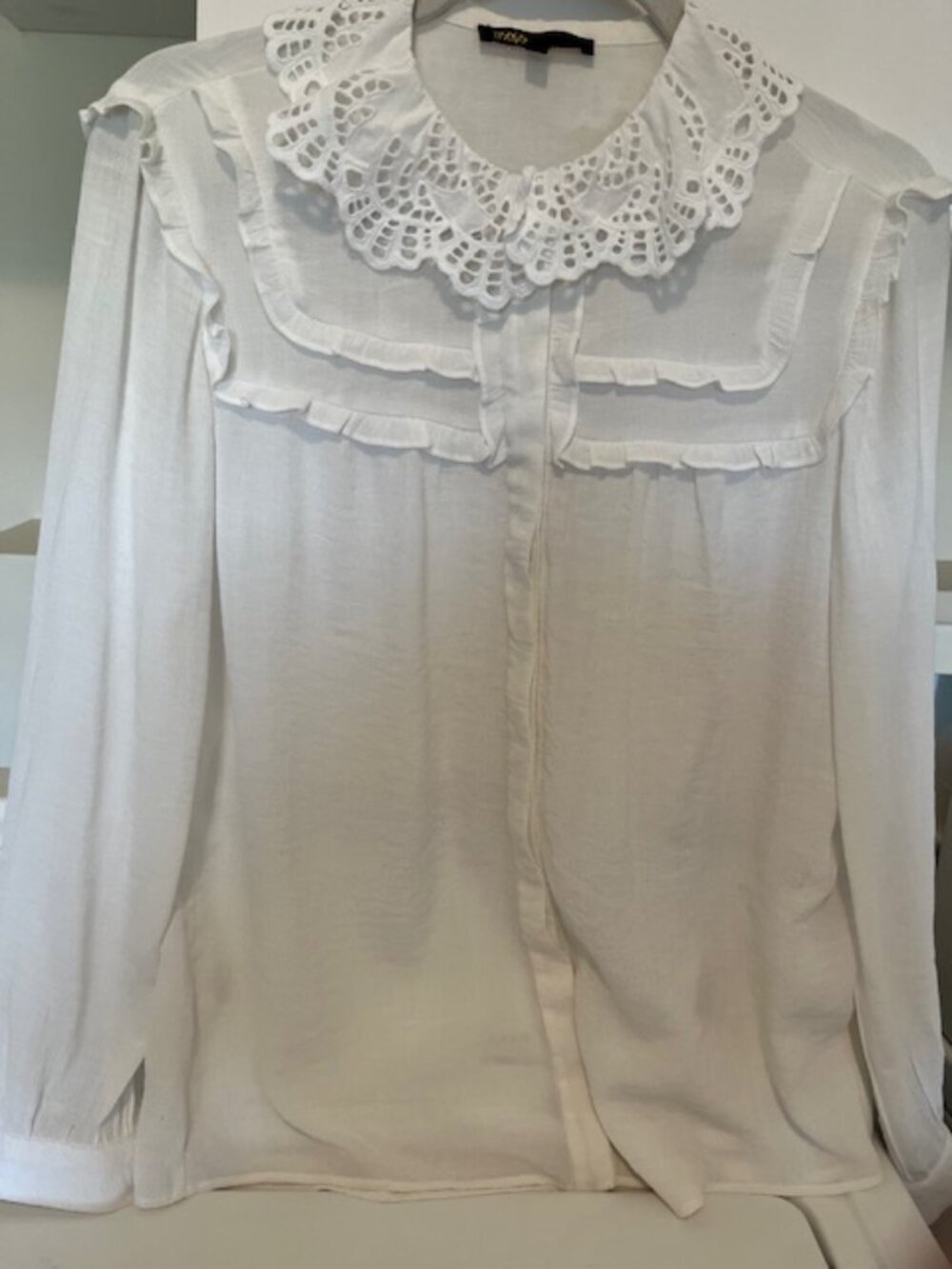 Maje designer ruffle blouse.